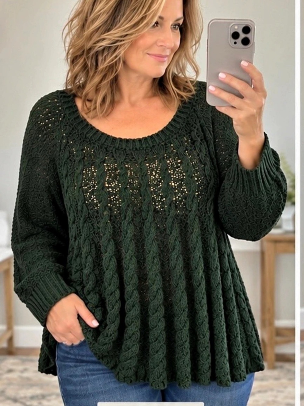 🌲 Skye’s The Limit 2X Dark Forest Green Cable Knit Sweater